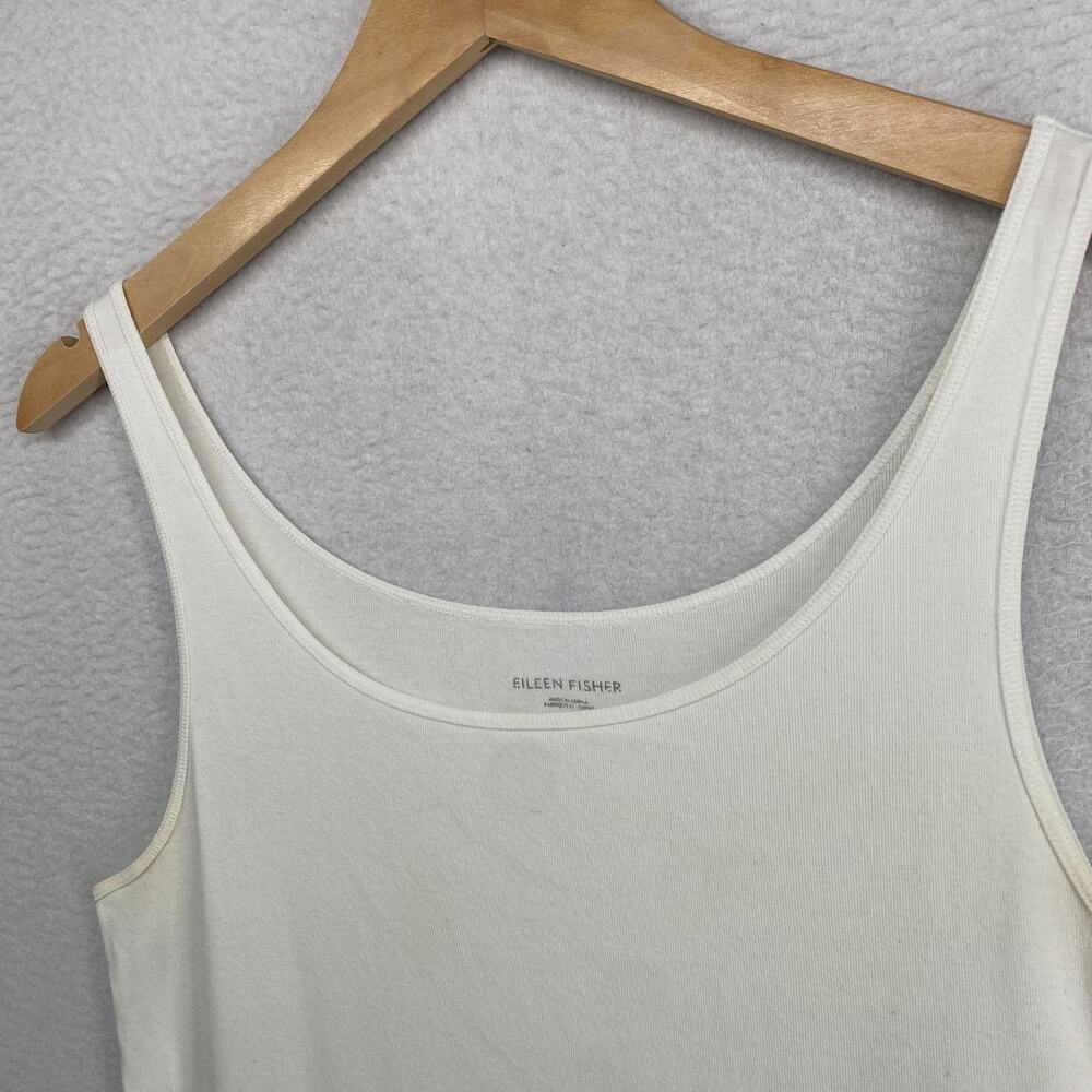 EILEEN FISHER Tank Top L Organic Cotton Ribbed Jersey Cami Slim Scoop Neck White - Picture 2 of 11